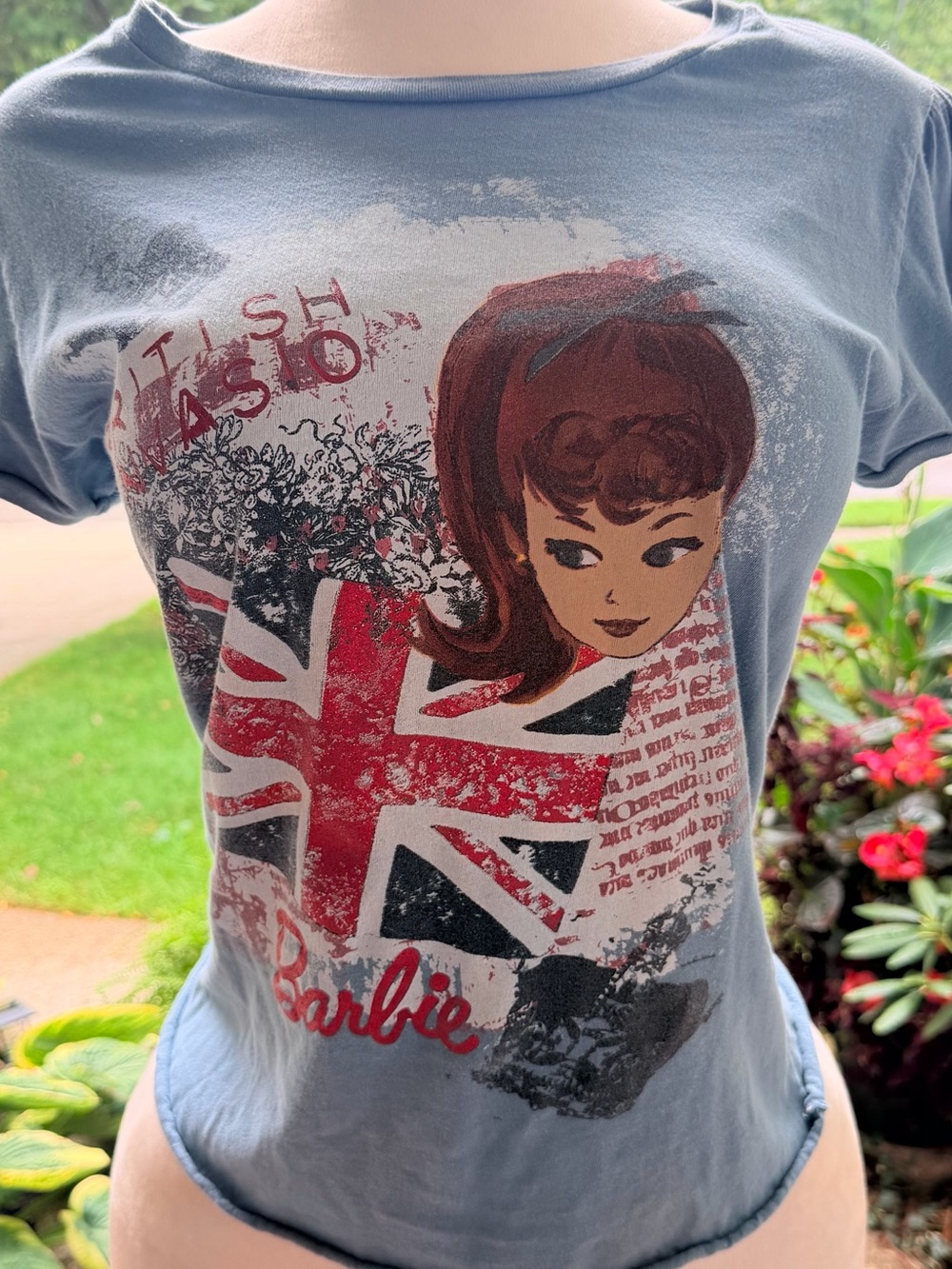 Barbie Nostalgic Y2K British Invasion Graphic Baby Tee Puff Sleeve XL Retro Pop